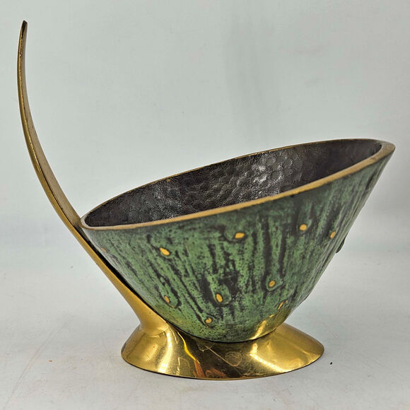 MCM Mid Century Modern rare Oppenheim brass enamel catchall trinket dish decor